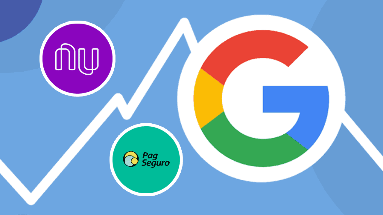 Na imagem, o logo do Google, Nubank e PagSeguro